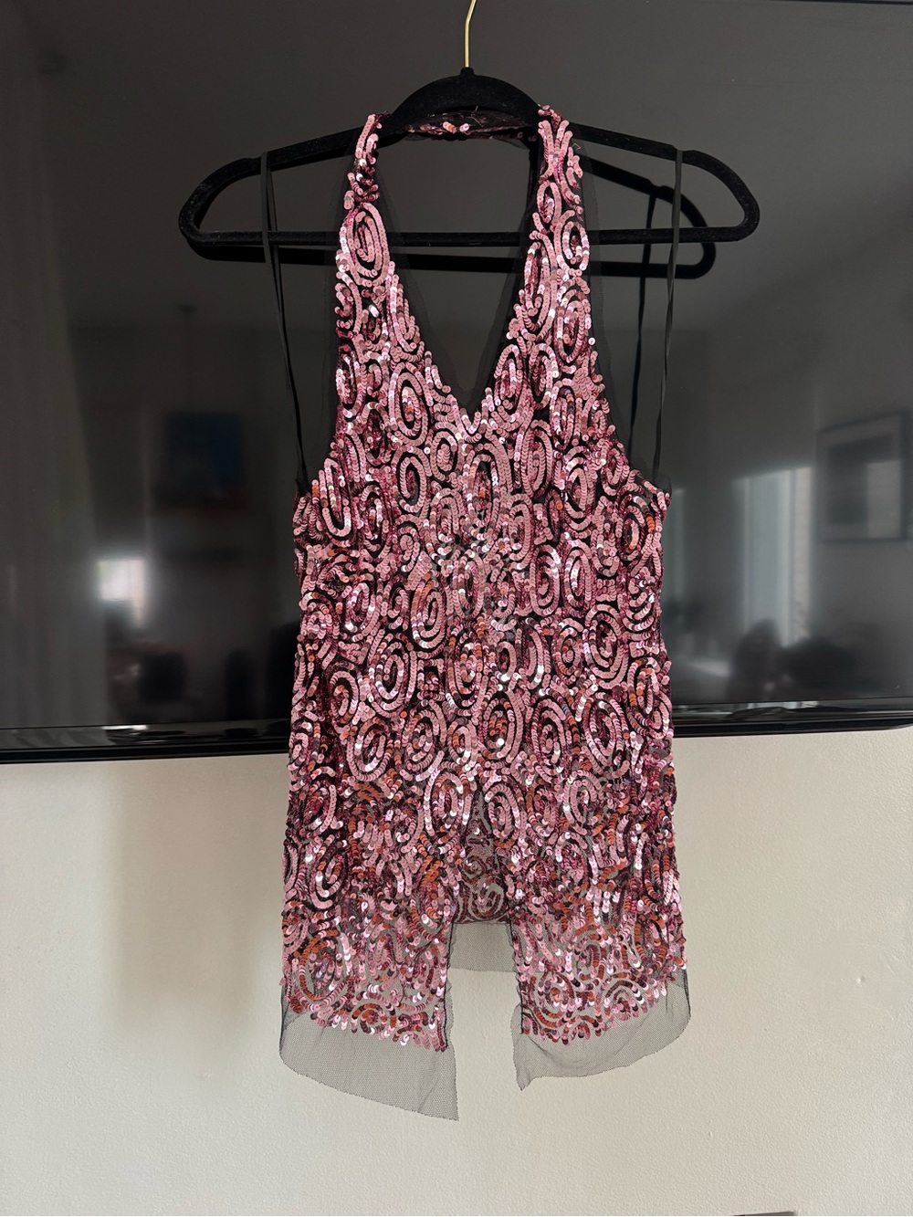 Dries Van Noten Pink Sequin Halter Tank Top